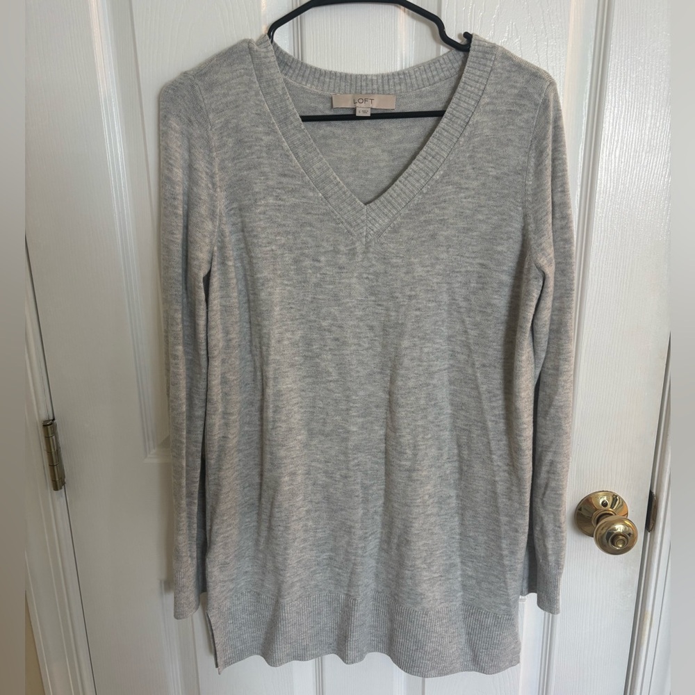 LOFT Heather Gray V-Neck Sweater